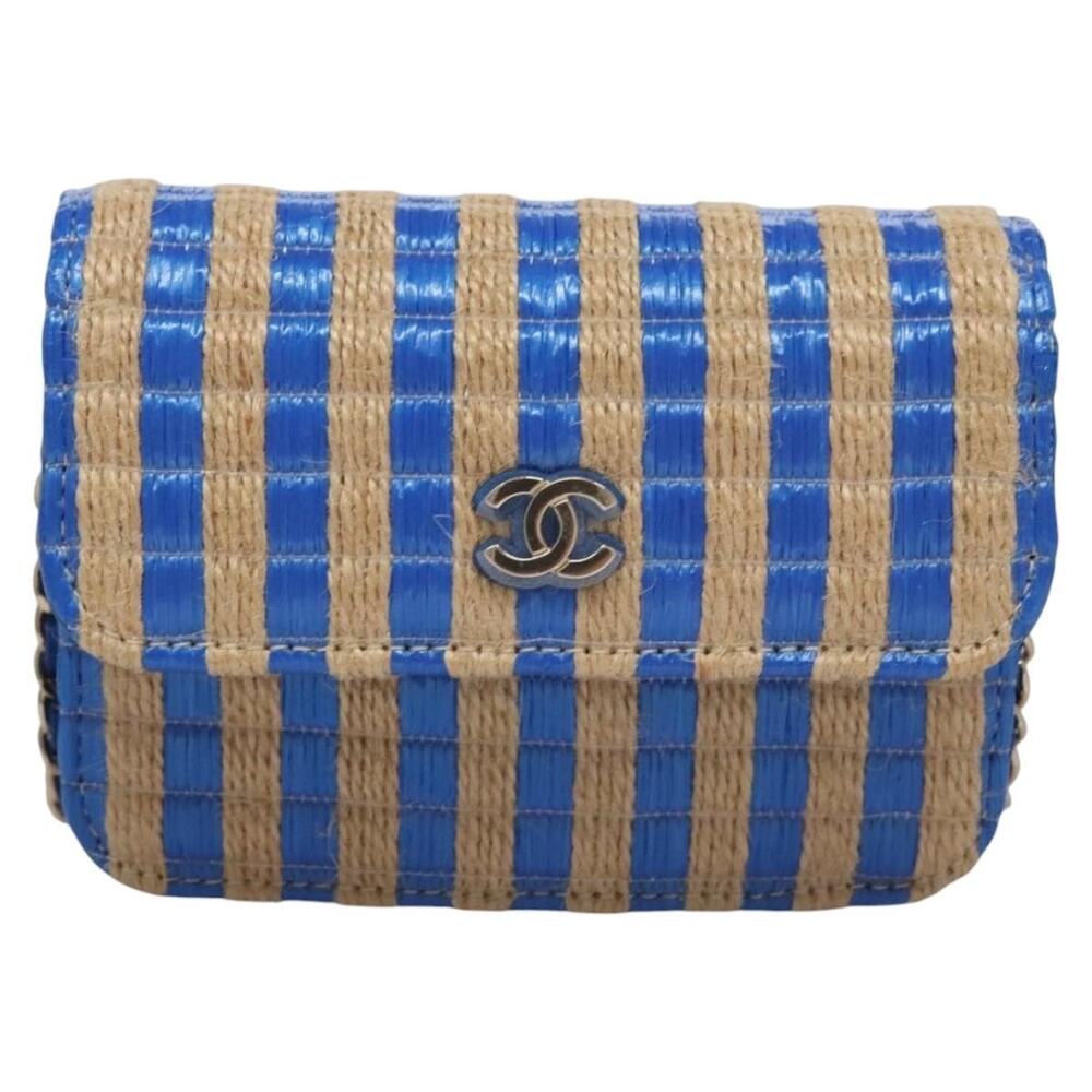 Chanel Raffia Chain Shoulder Bag Blue
